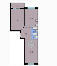 Двухкомнатная квартира 69.7 м²