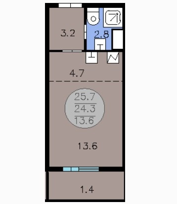 Студия 25.7 м²